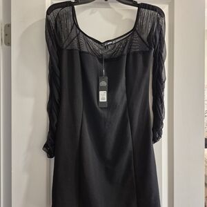 Fashion Nova Black Mesh Sleeve Blouse